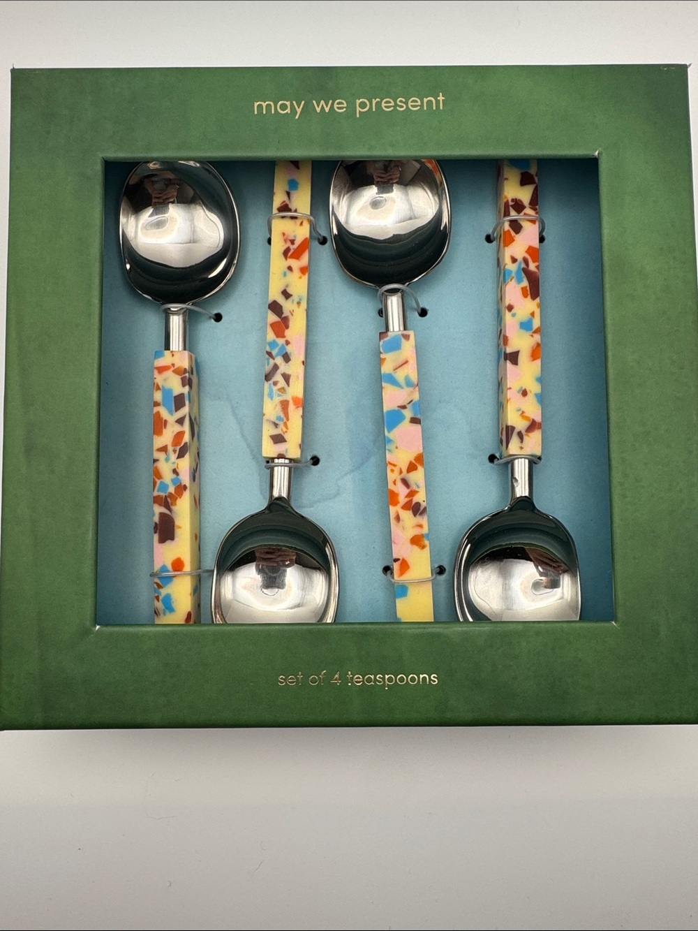 Anthropologie May We Present Set of 4 Tortoise Resin Teaspoons NIB
